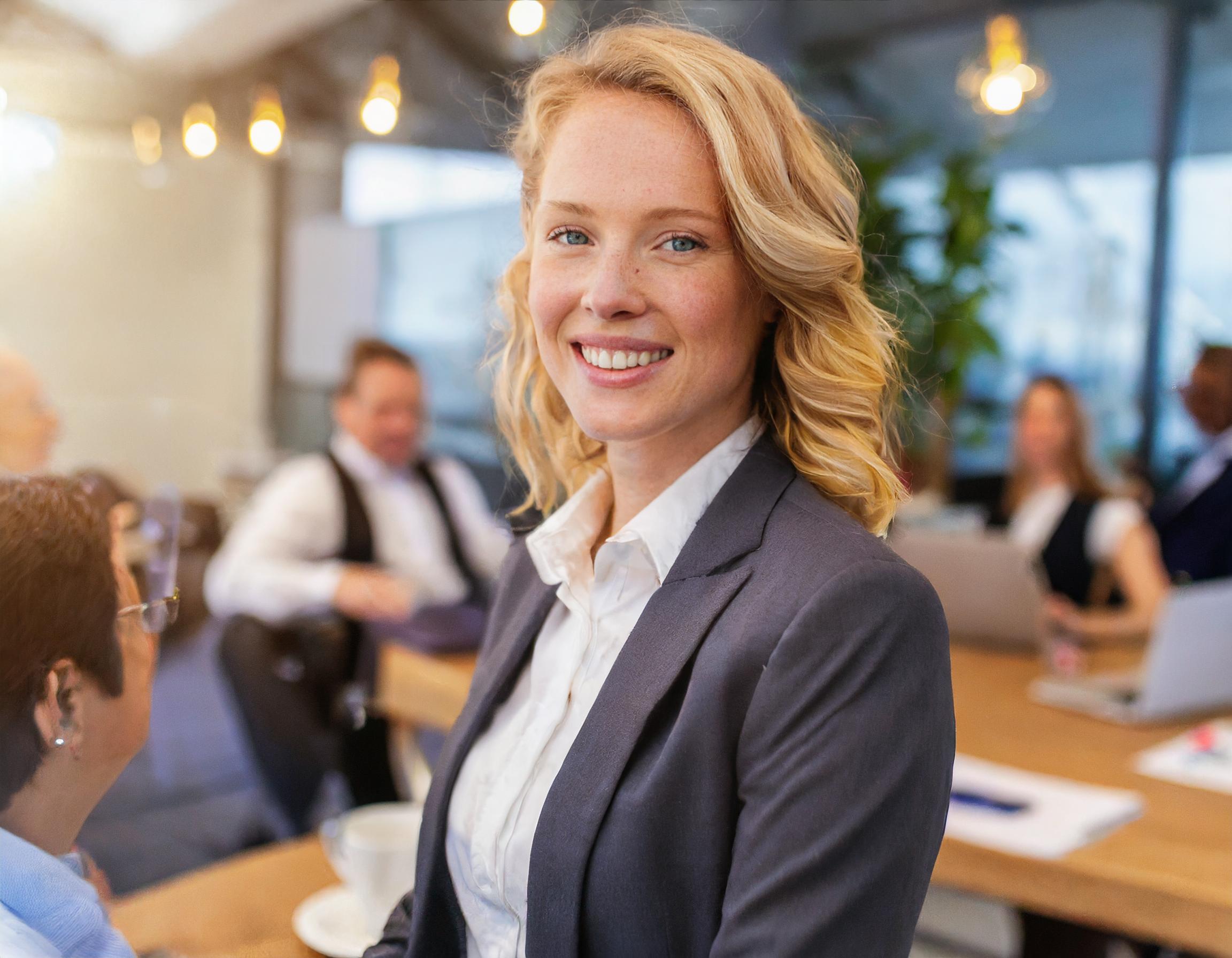 Business professional smiling in office setting